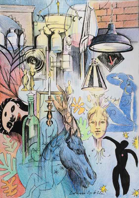 Ink and coloured pencil on cartridge